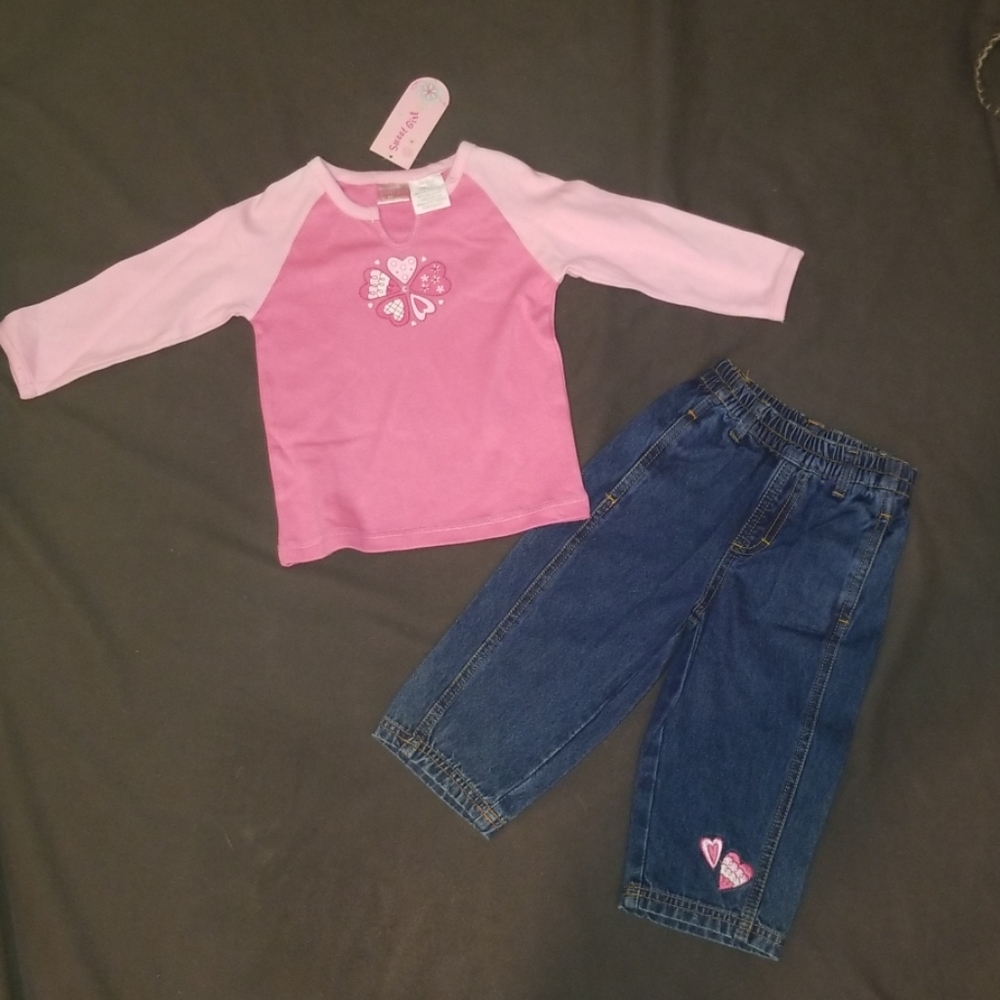 Girls Long sleeve outfit w Hearts 12 months
